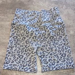 Grey Leopard Print Workout Shorts, Size L